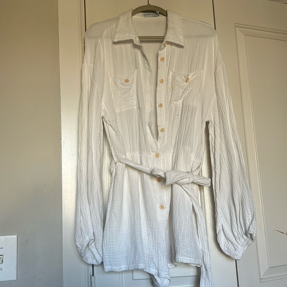 Petal + Pup white linen romper